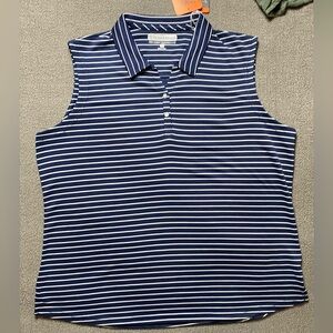 ✨NWT✨ Pebble Beach Navy and White Striped Sleeveless Polo- Golf Tennis